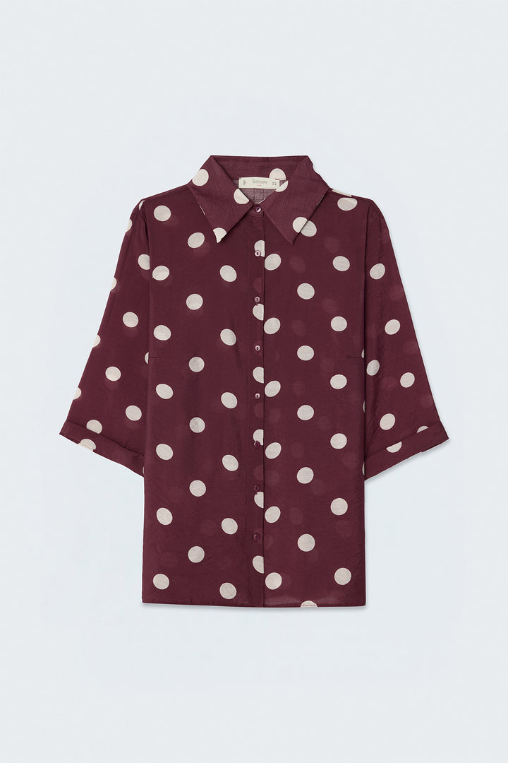 Sateen Chemisier à motifs pois - Bordeaux