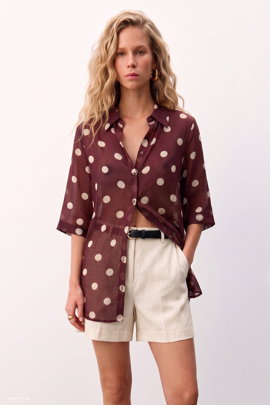 Sateen Chemisier à motifs pois - Bordeaux