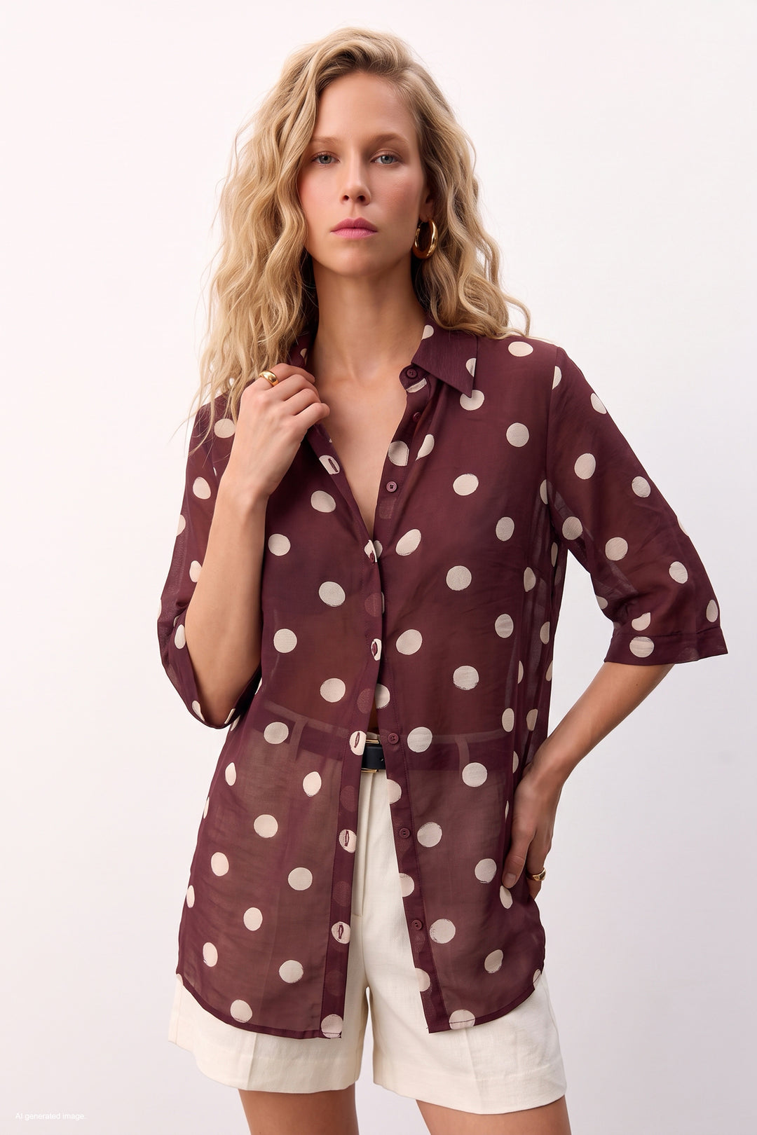 Sateen Chemisier à motifs pois - Bordeaux