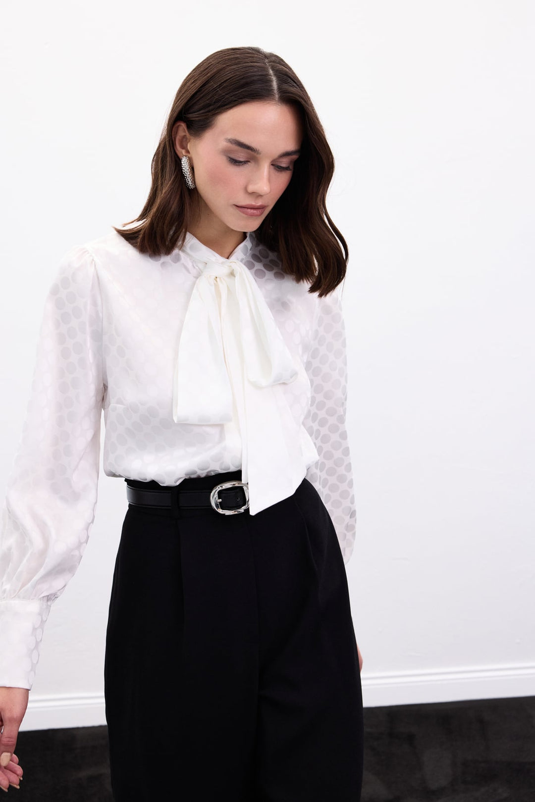 Sateen Chemise à Pois - Écru