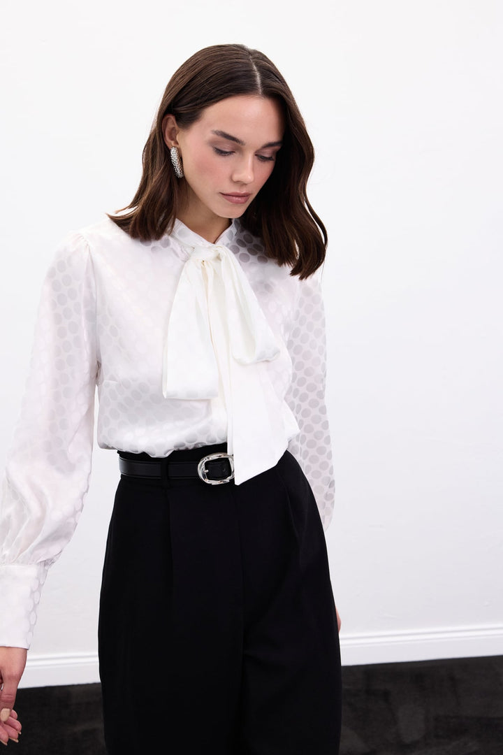 Sateen Chemise à Pois - Écru