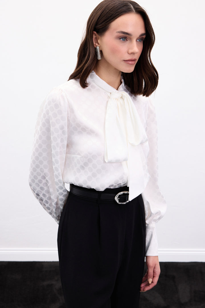 Sateen Chemise à Pois - Écru