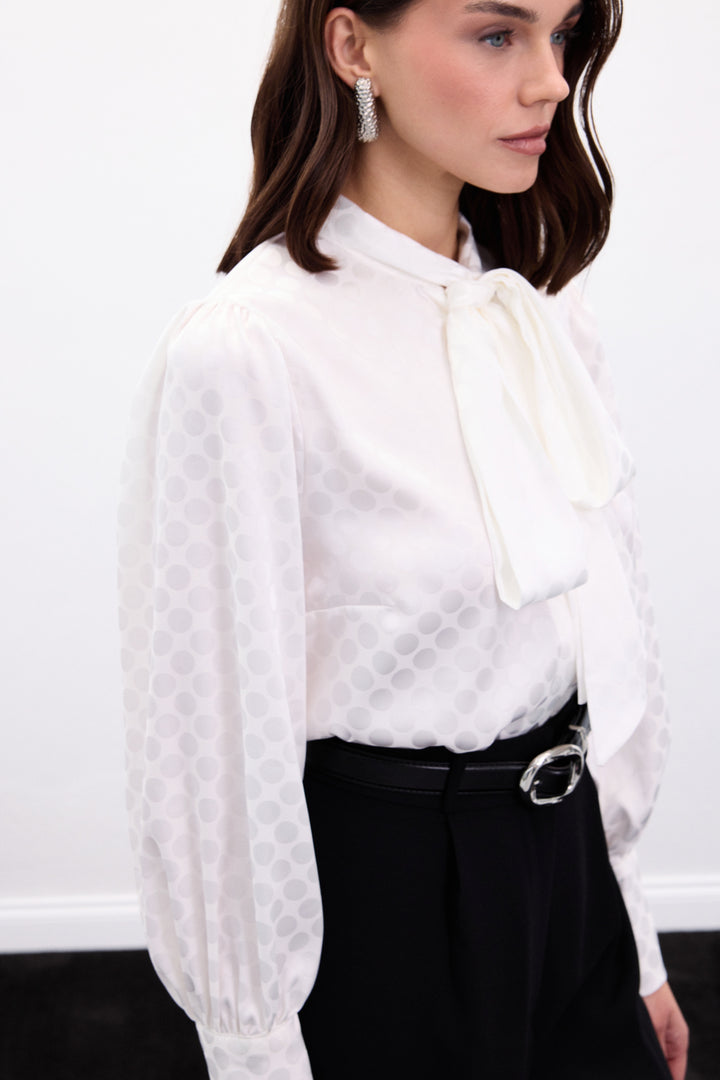 Sateen Chemise à Pois - Écru