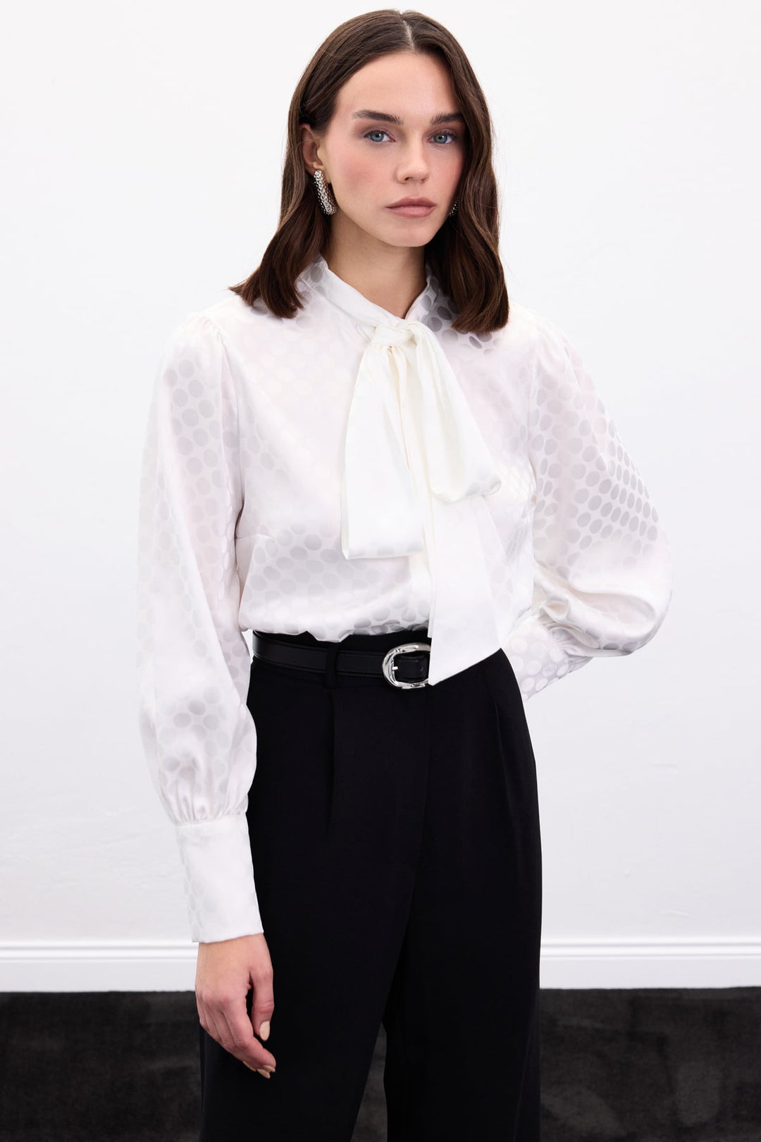 Sateen Chemise à Pois - Écru