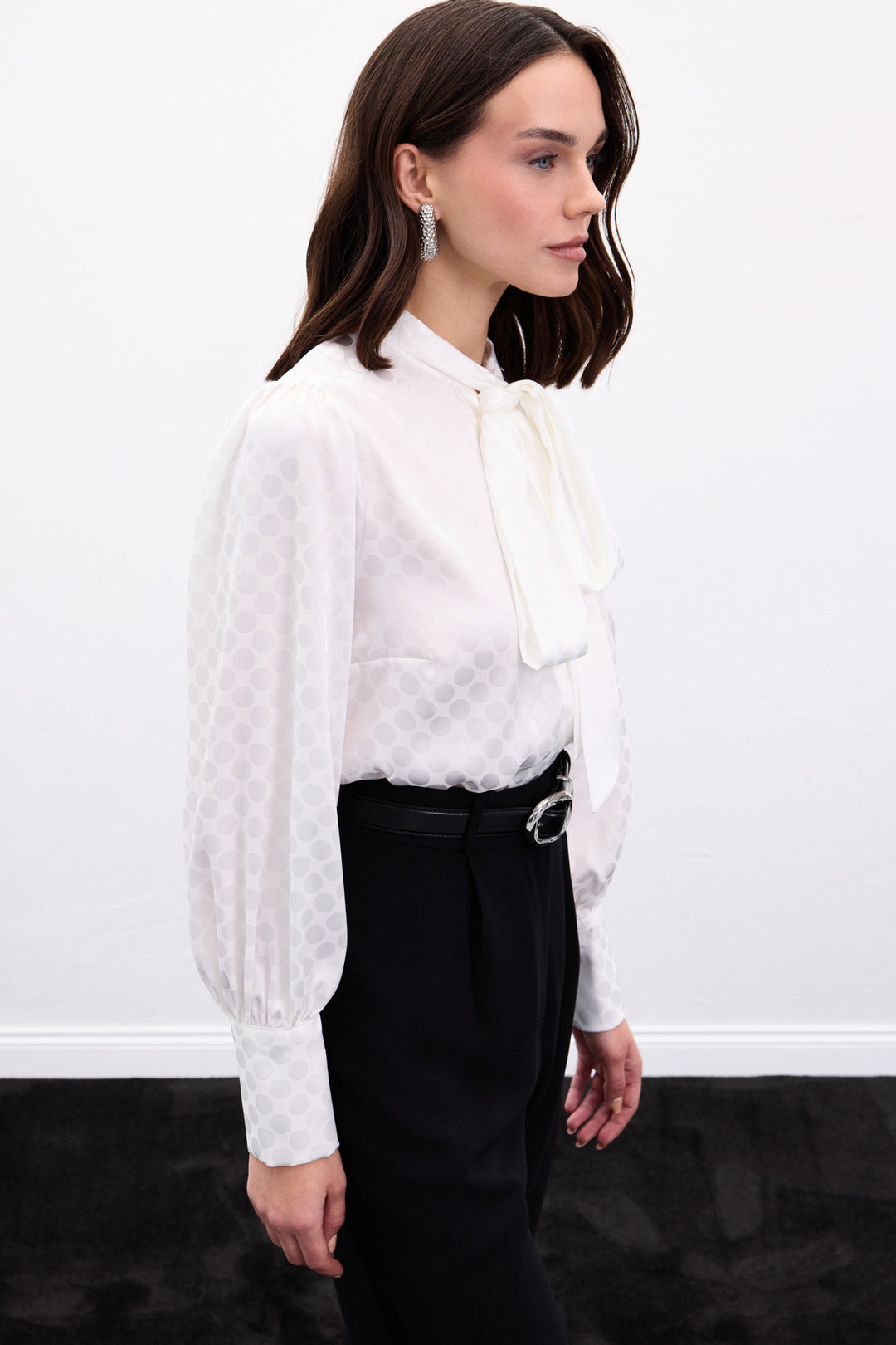 Sateen Chemise à Pois - Écru