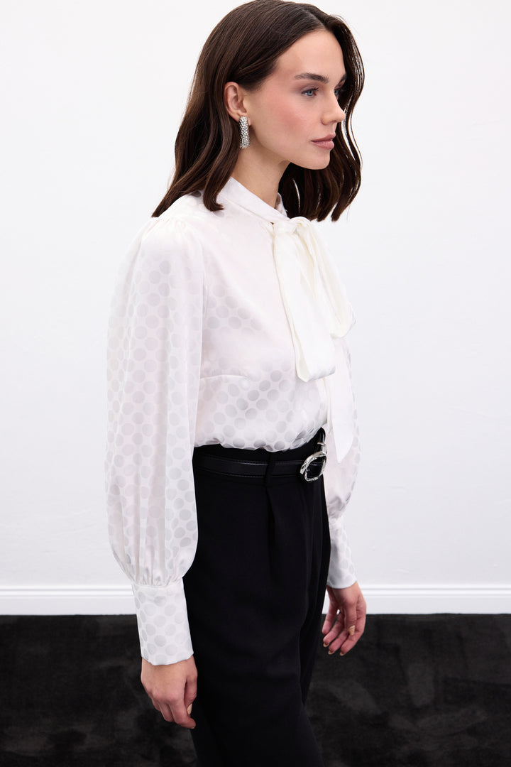 Sateen Chemise à Pois - Écru