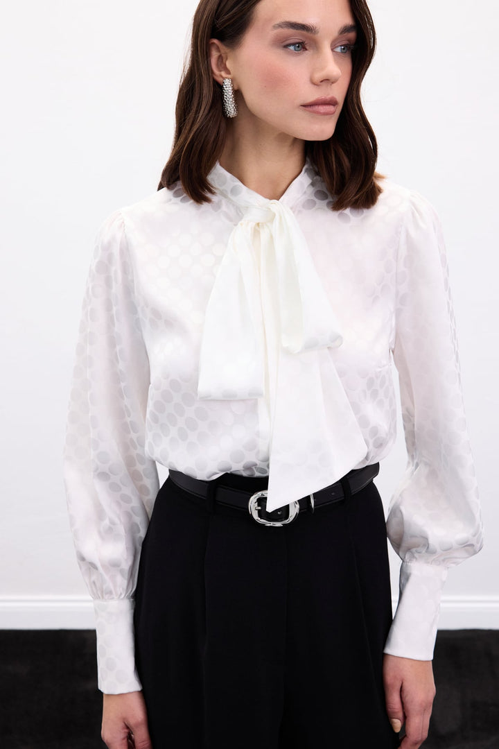 Sateen Chemise à Pois - Écru