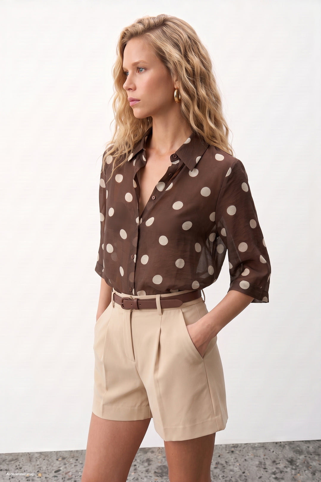 Sateen Chemise à Pois - Marron