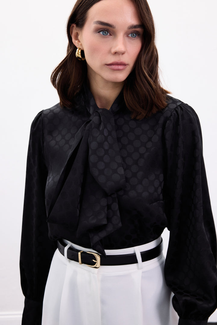 Sateen Chemise à Pois - Noir