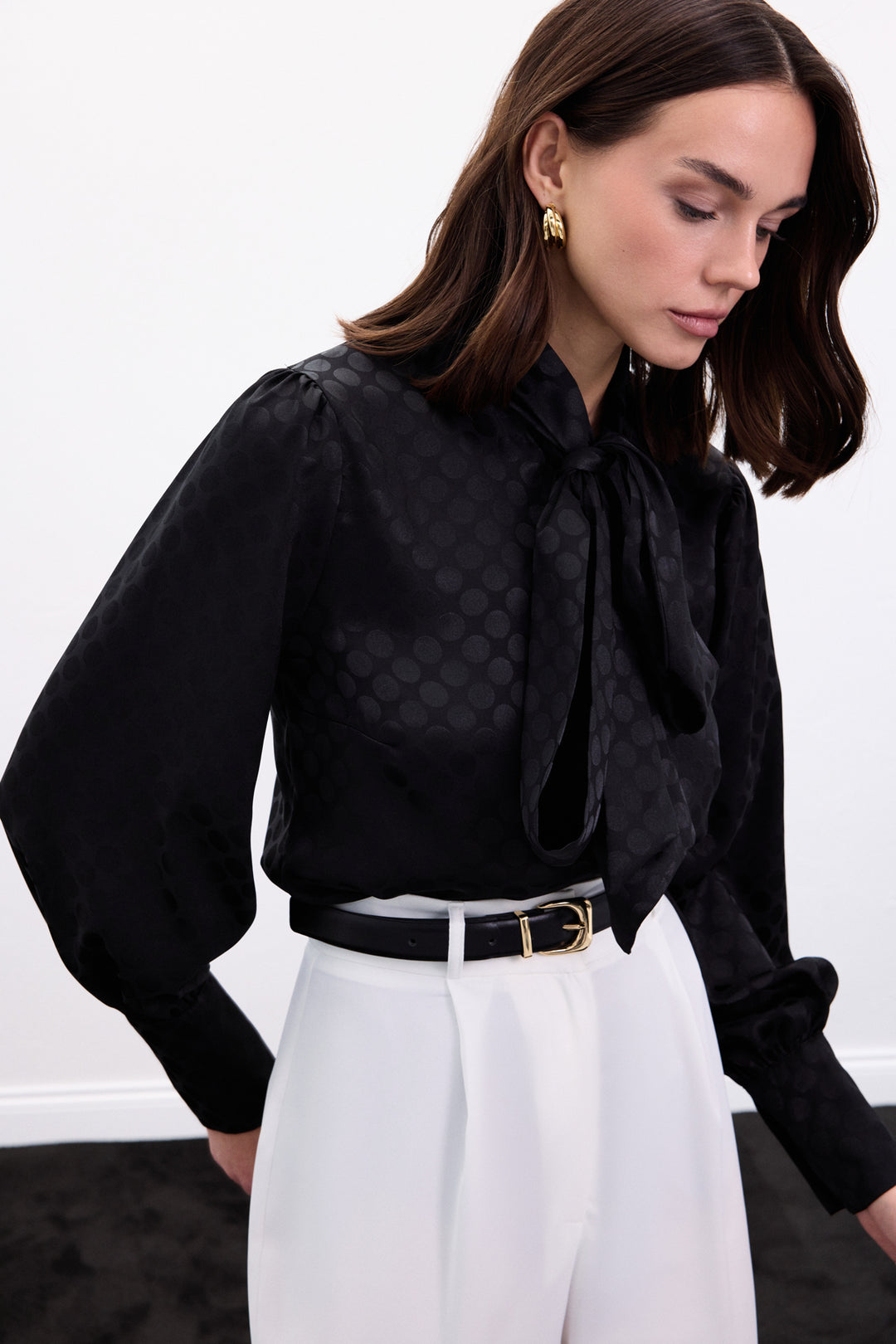 Sateen Chemise à Pois - Noir