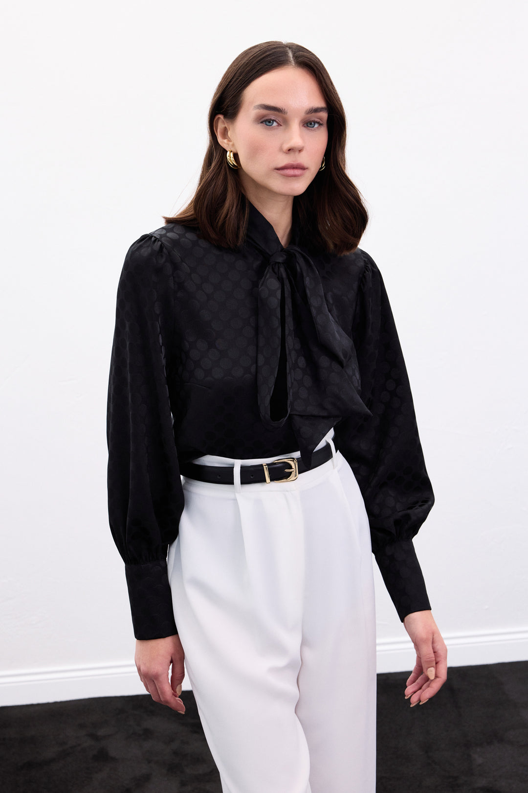 Sateen Chemise à Pois - Noir