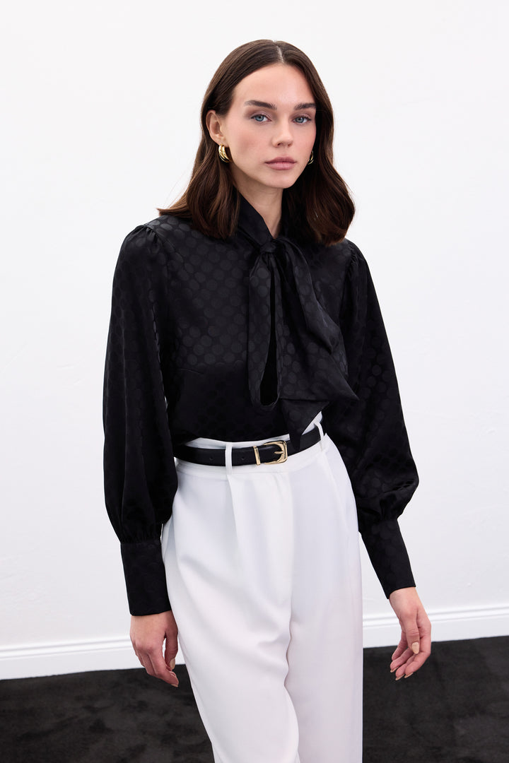Sateen Chemise à Pois - Noir