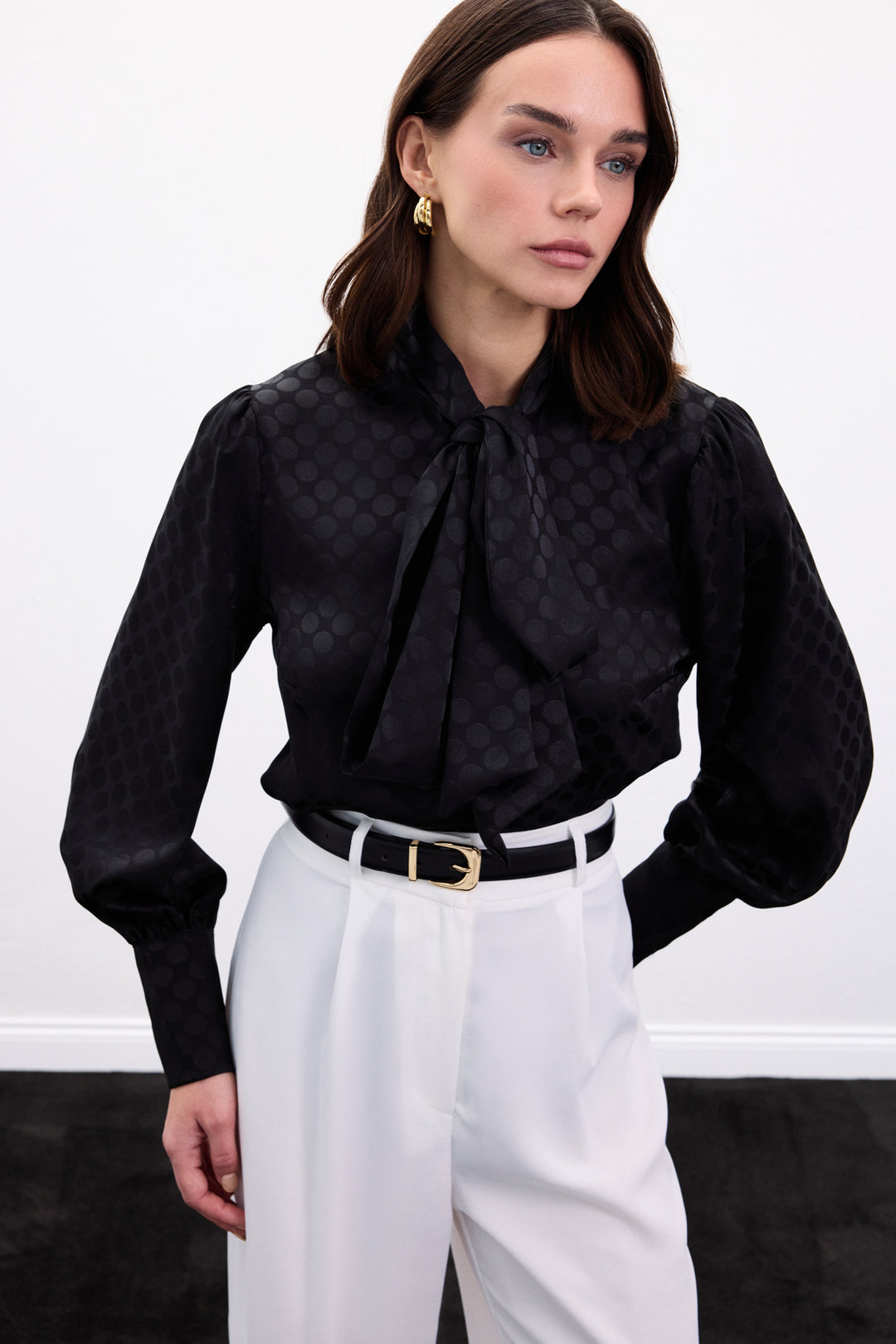Sateen Chemise à Pois - Noir