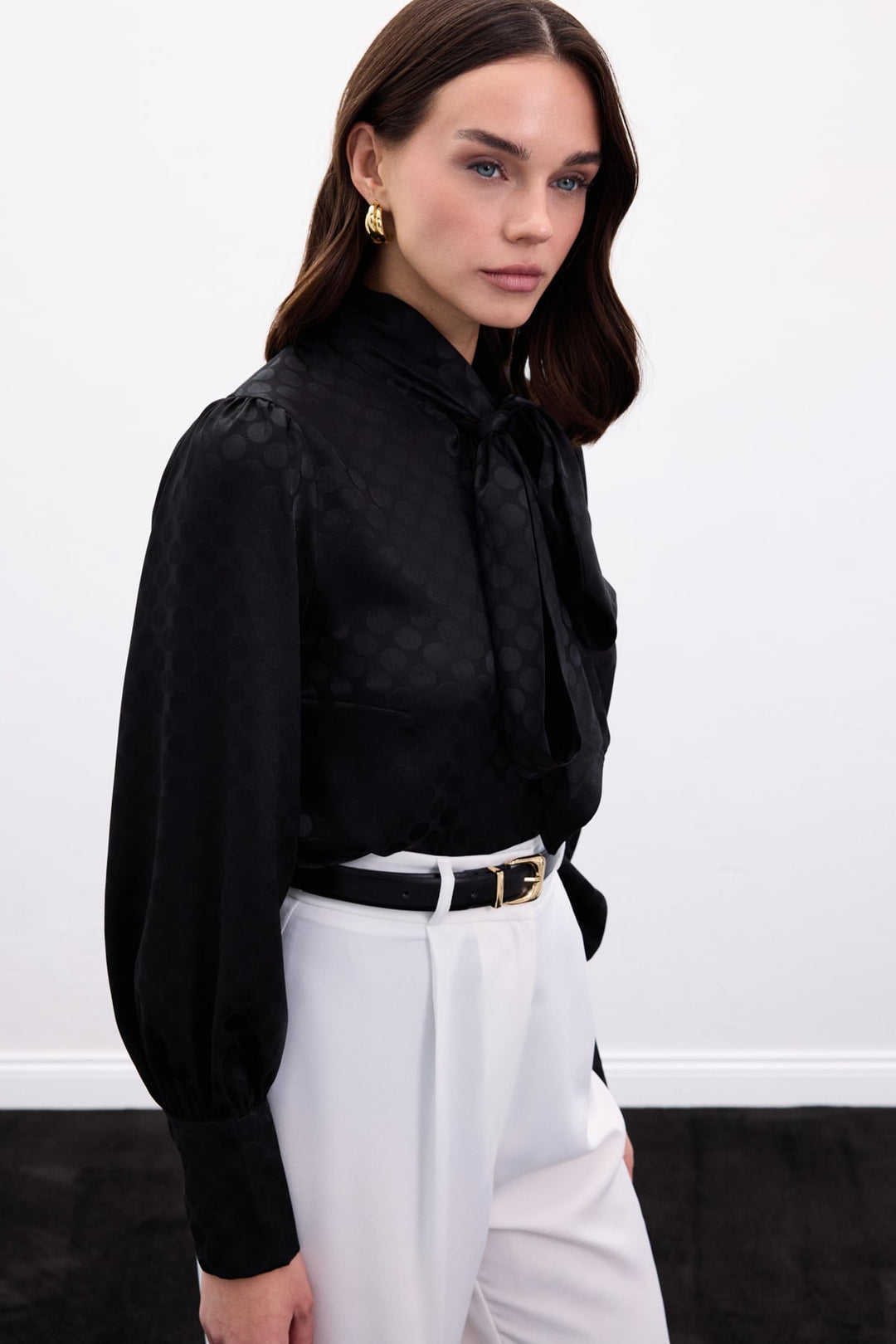 Sateen Chemise à Pois - Noir