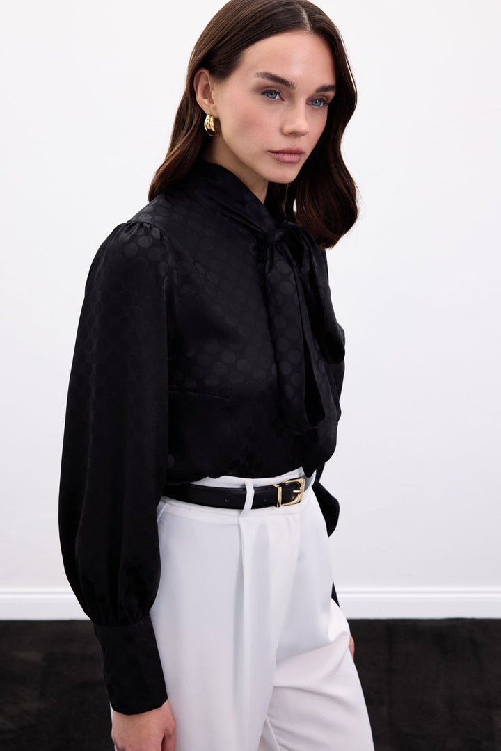 Sateen Chemise à Pois - Noir
