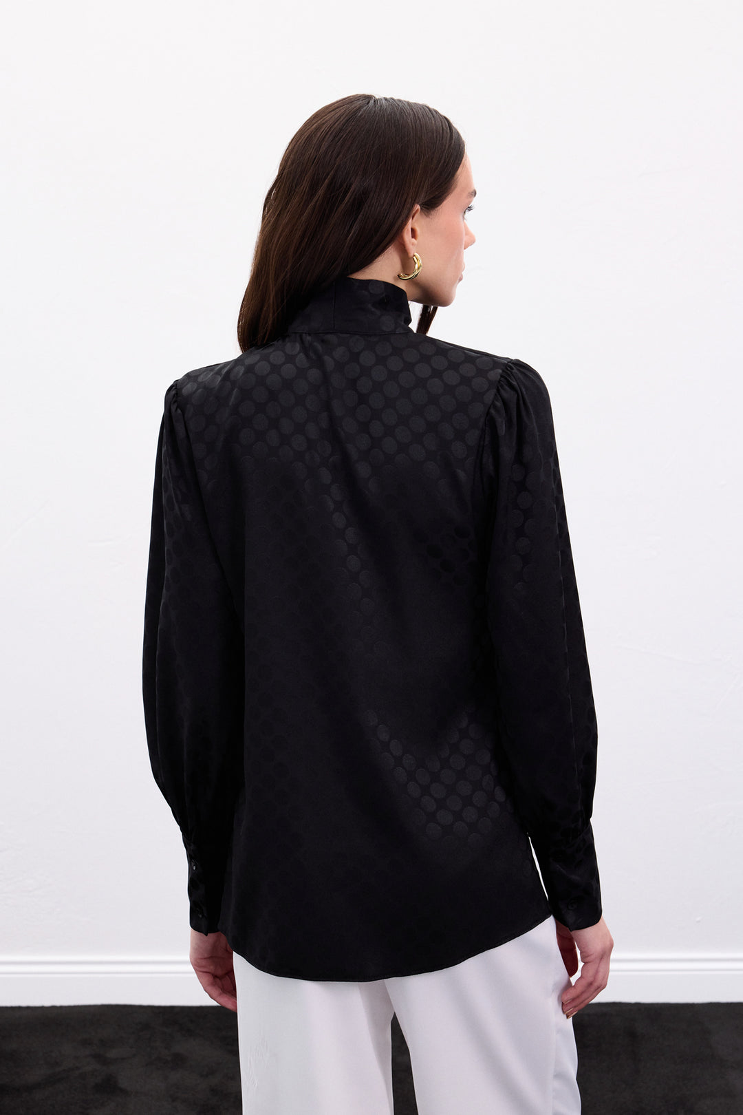 Sateen Chemise à Pois - Noir