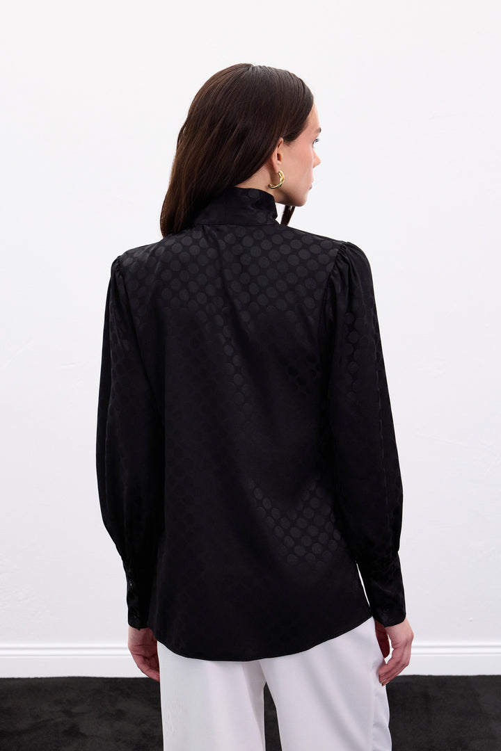 Sateen Chemise à Pois - Noir