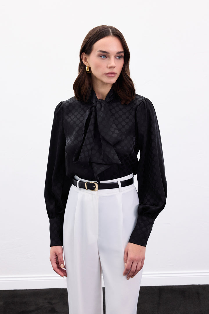 Sateen Chemise à Pois - Noir