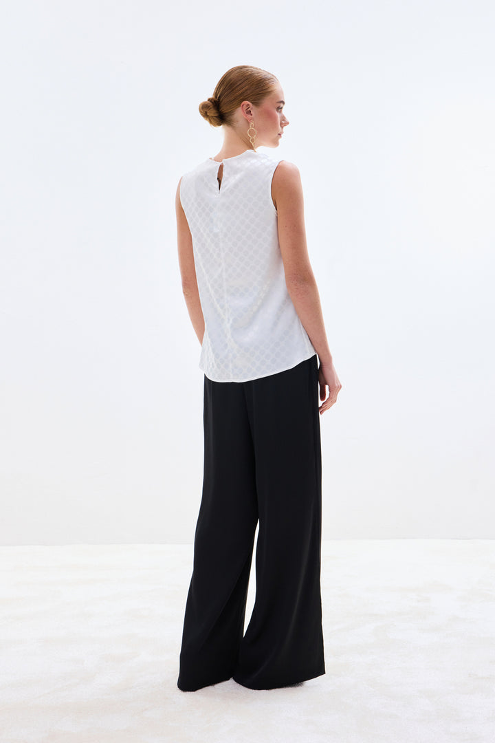 Sateen Blouse Sans Manches Imprimée Pois - Écru