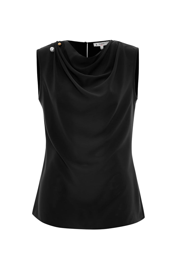 Sateen Blouse Sans Manches Imprimée Pois - Noir