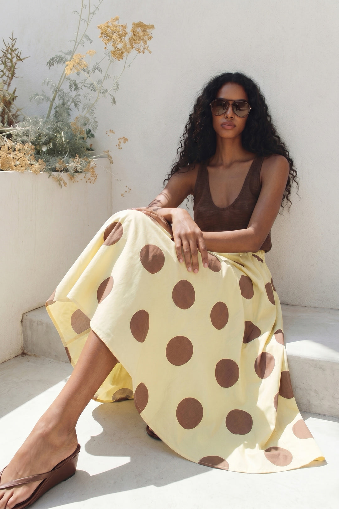 Sateen Jupe en popeline à pois - Jaune