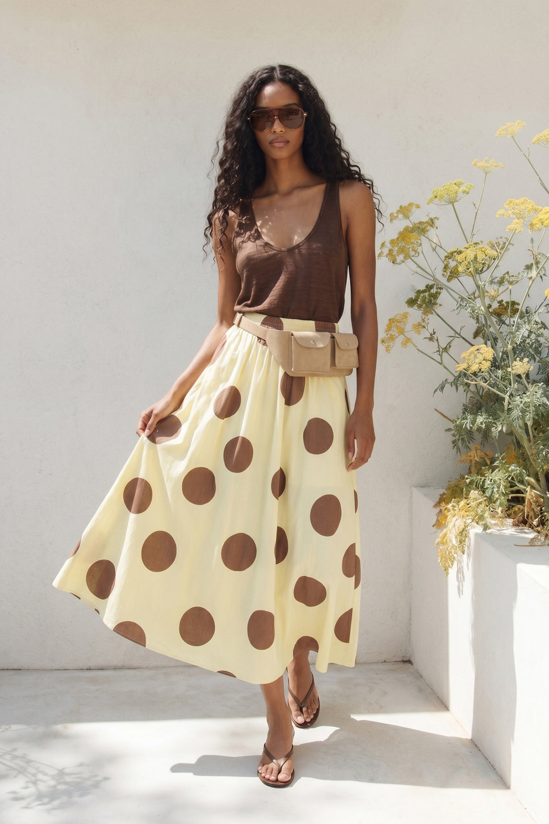 Sateen Jupe en popeline à pois - Jaune