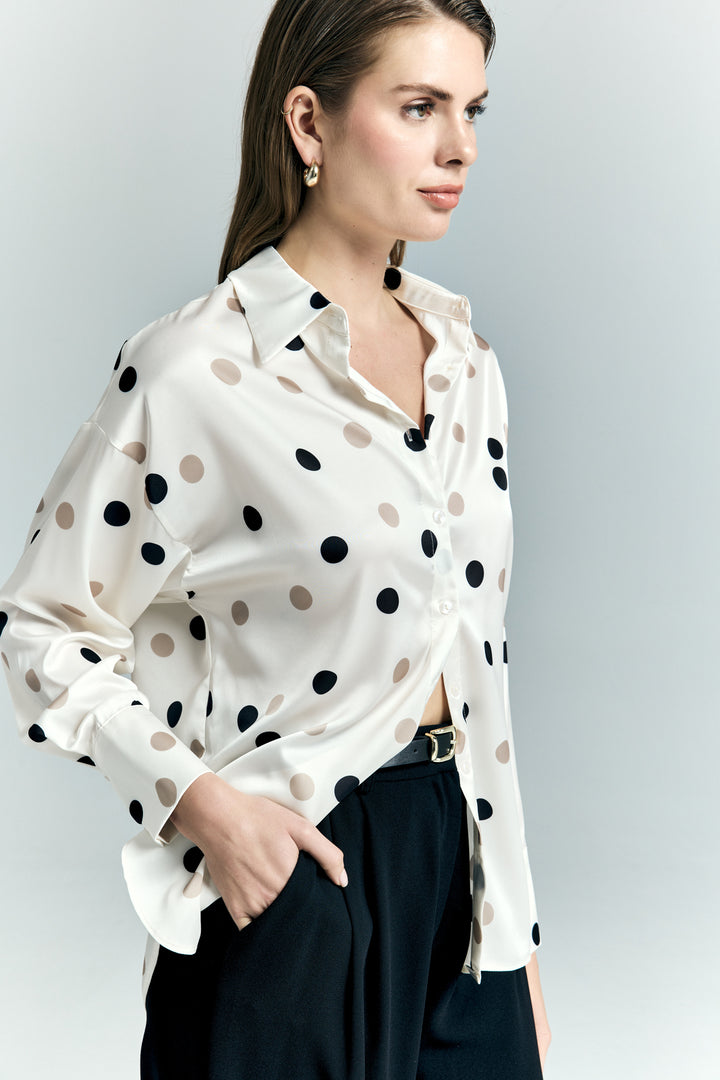 Sateen Chemise ample à pois - Écru