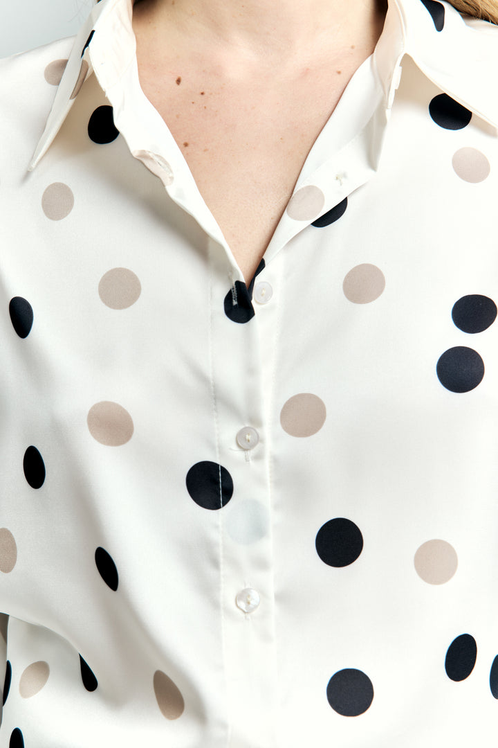 Sateen Chemise ample à pois - Écru