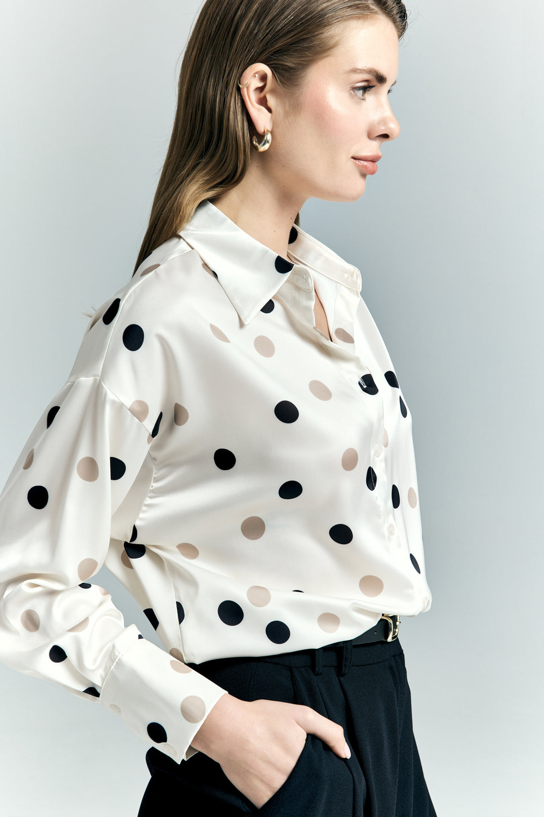Sateen Chemise ample à pois - Écru