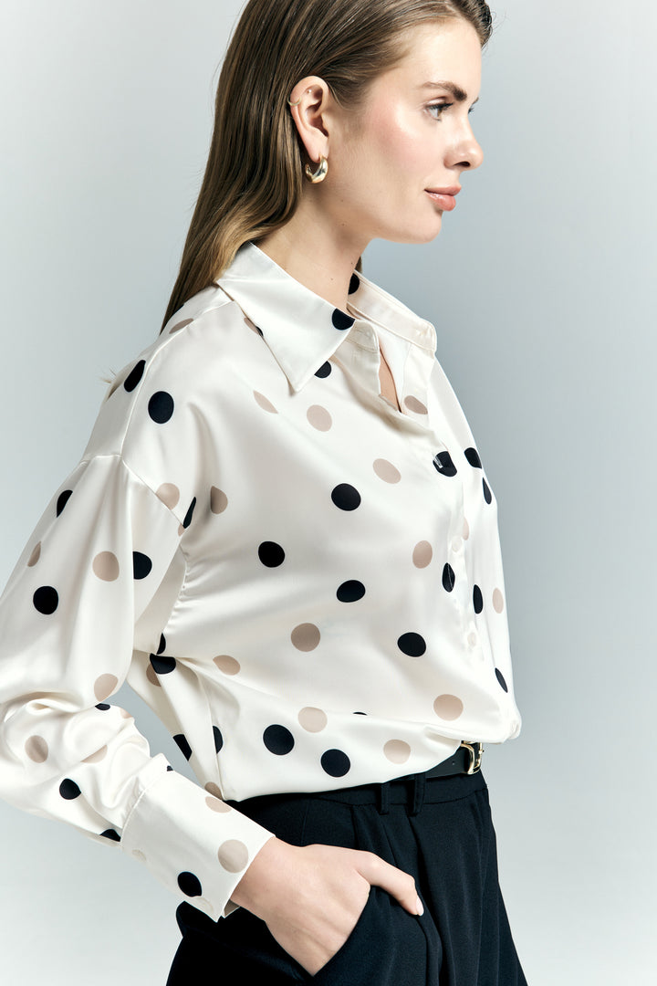 Sateen Chemise ample à pois - Écru