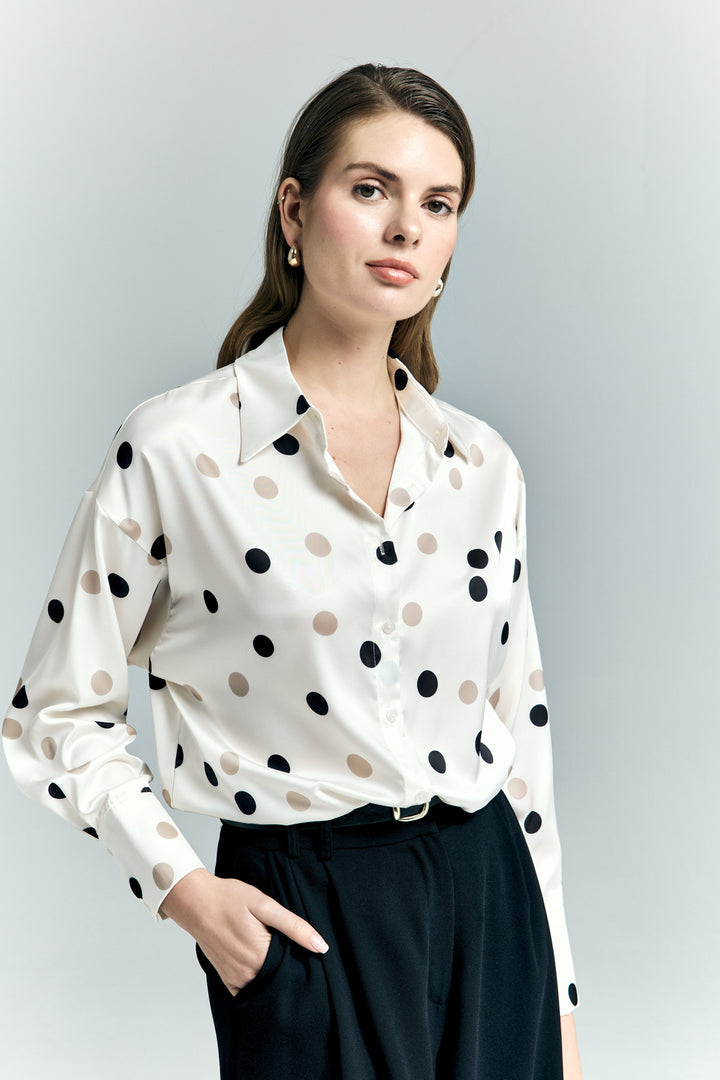 Sateen Chemise ample à pois - Écru