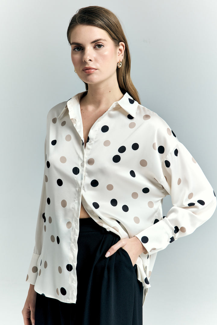 Sateen Chemise ample à pois - Écru