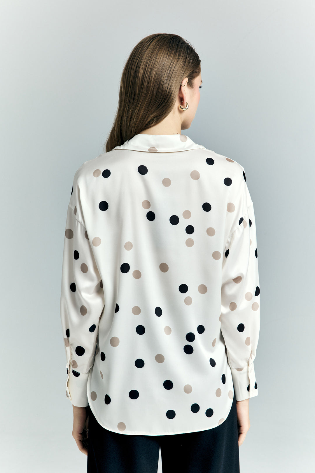 Sateen Chemise ample à pois - Écru