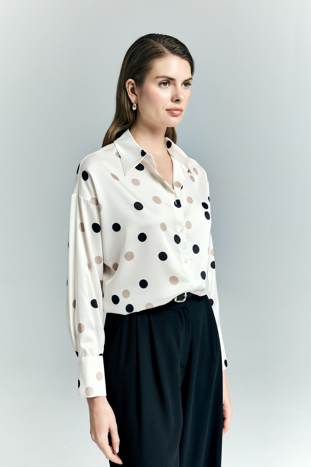 Sateen Chemise ample à pois - Écru