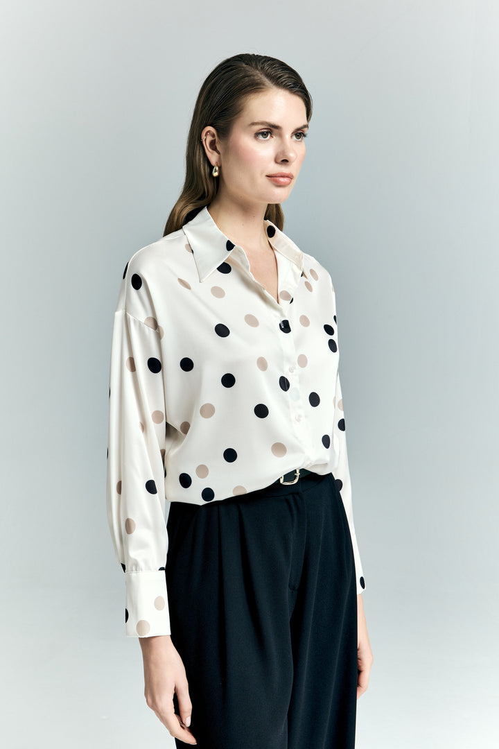 Sateen Chemise ample à pois - Écru