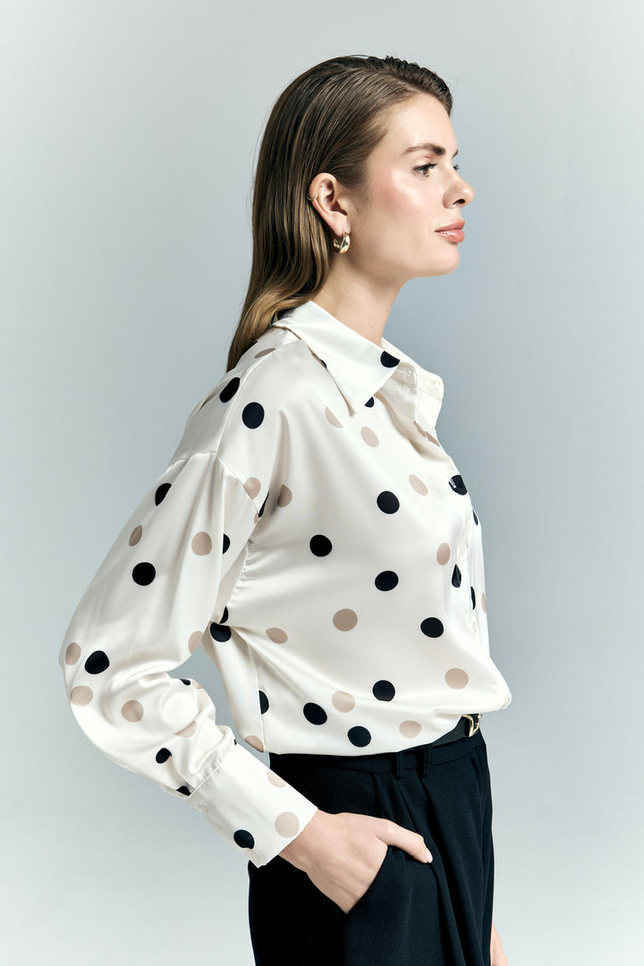 Sateen Chemise ample à pois - Écru