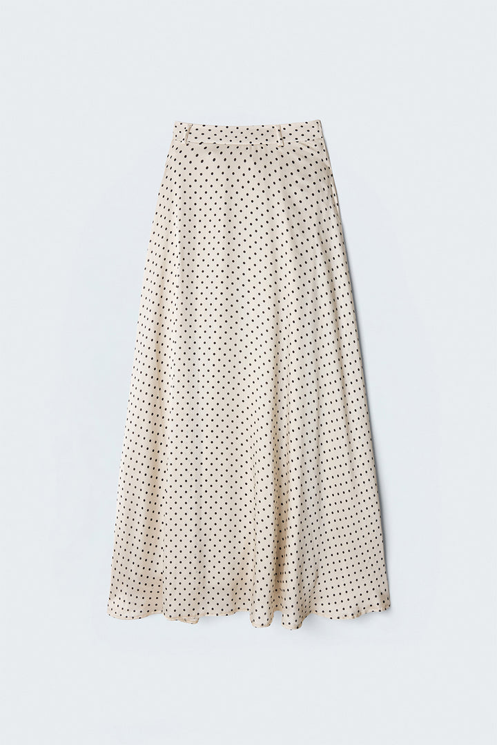 Sateen Jupe Longue à Pois - Beige