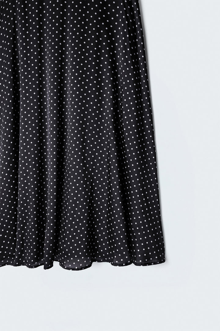 Sateen Jupe Longue à Pois - Noir