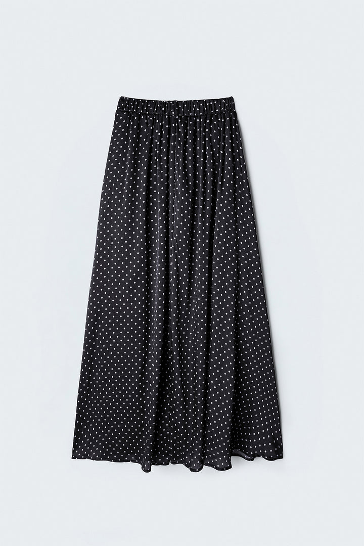 Sateen Jupe Longue à Pois - Noir