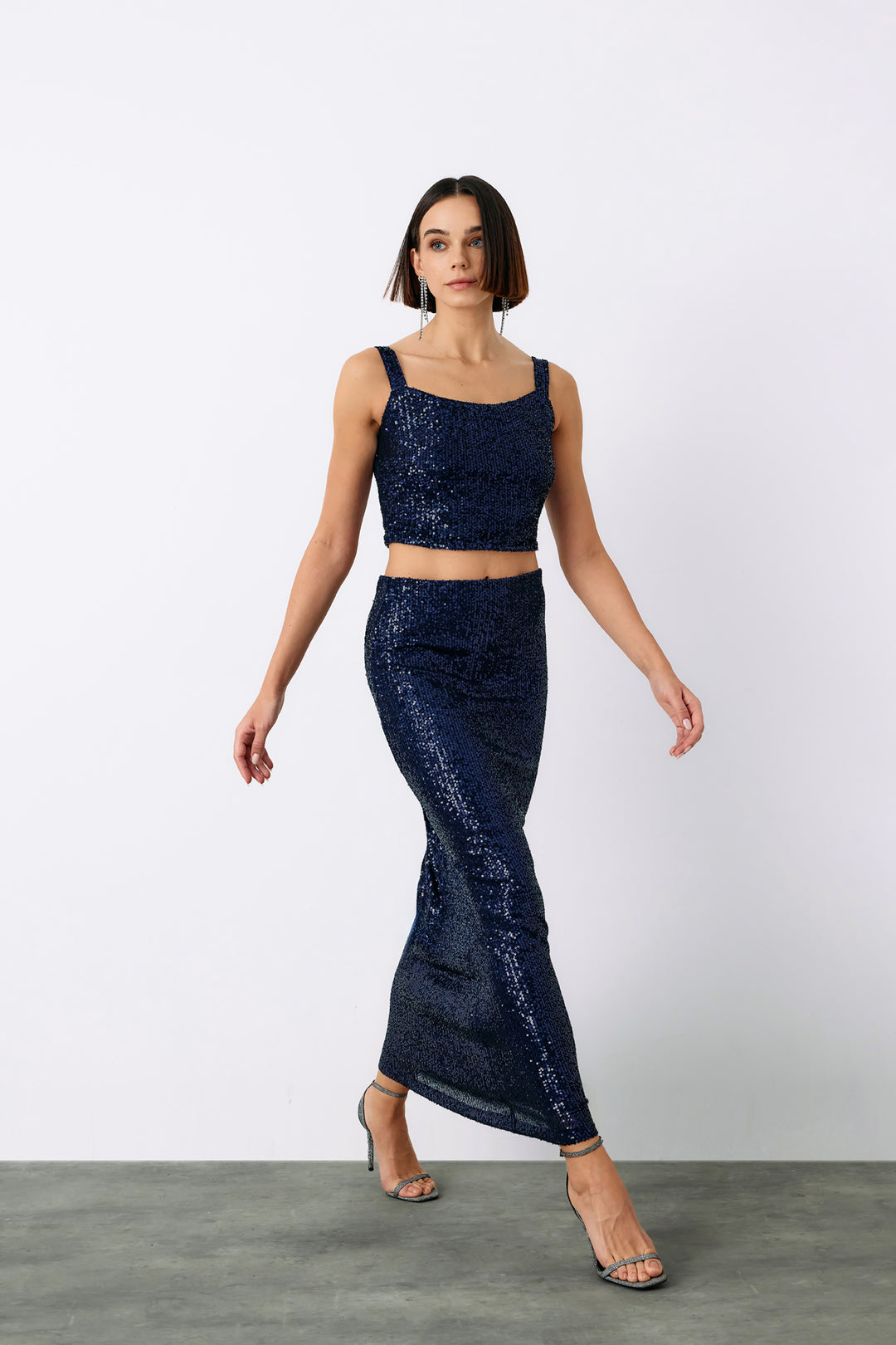 Sateen Jupe midi Karolin - Bleu marine
