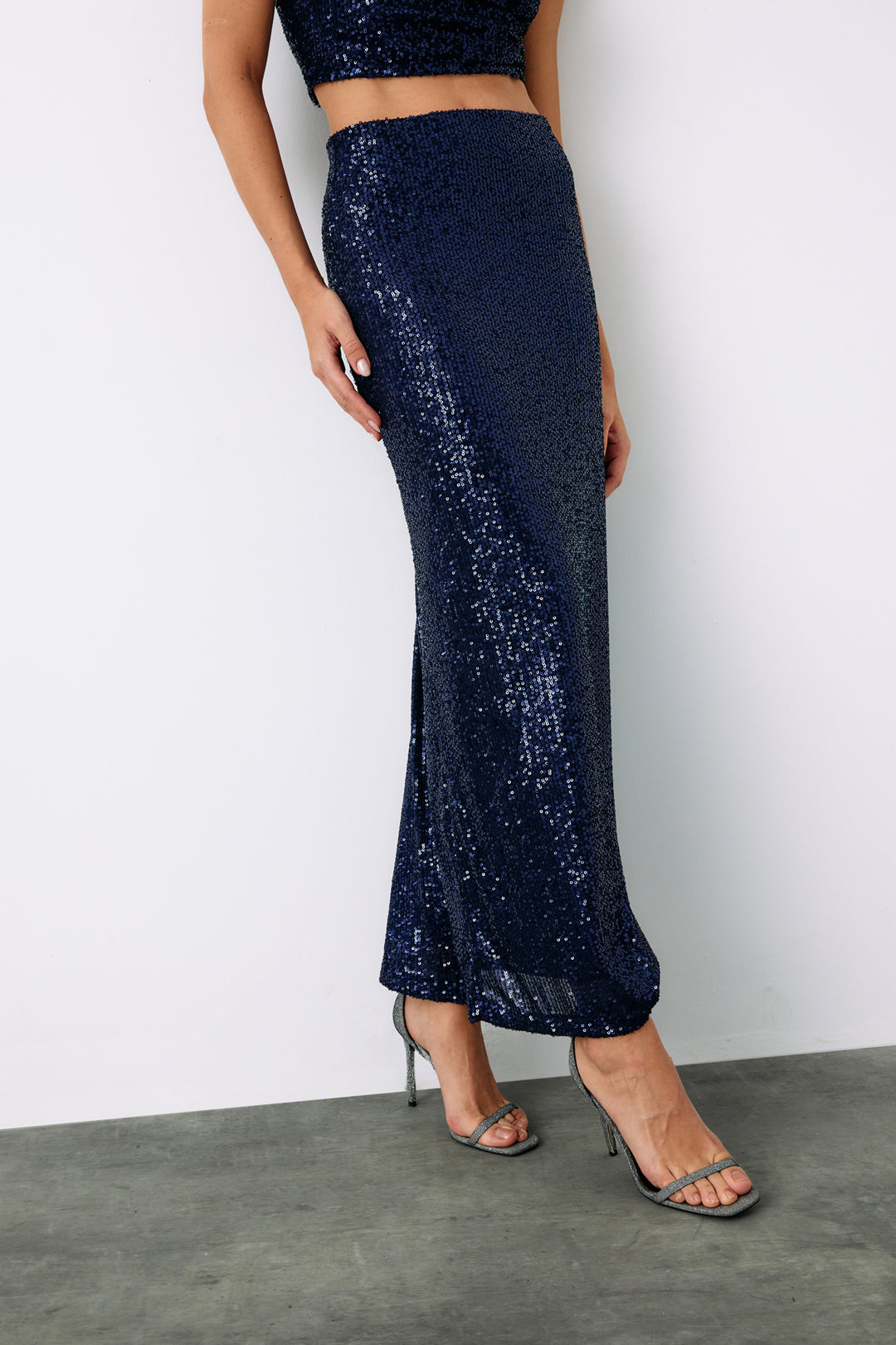 Sateen Jupe midi Karolin - Bleu marine