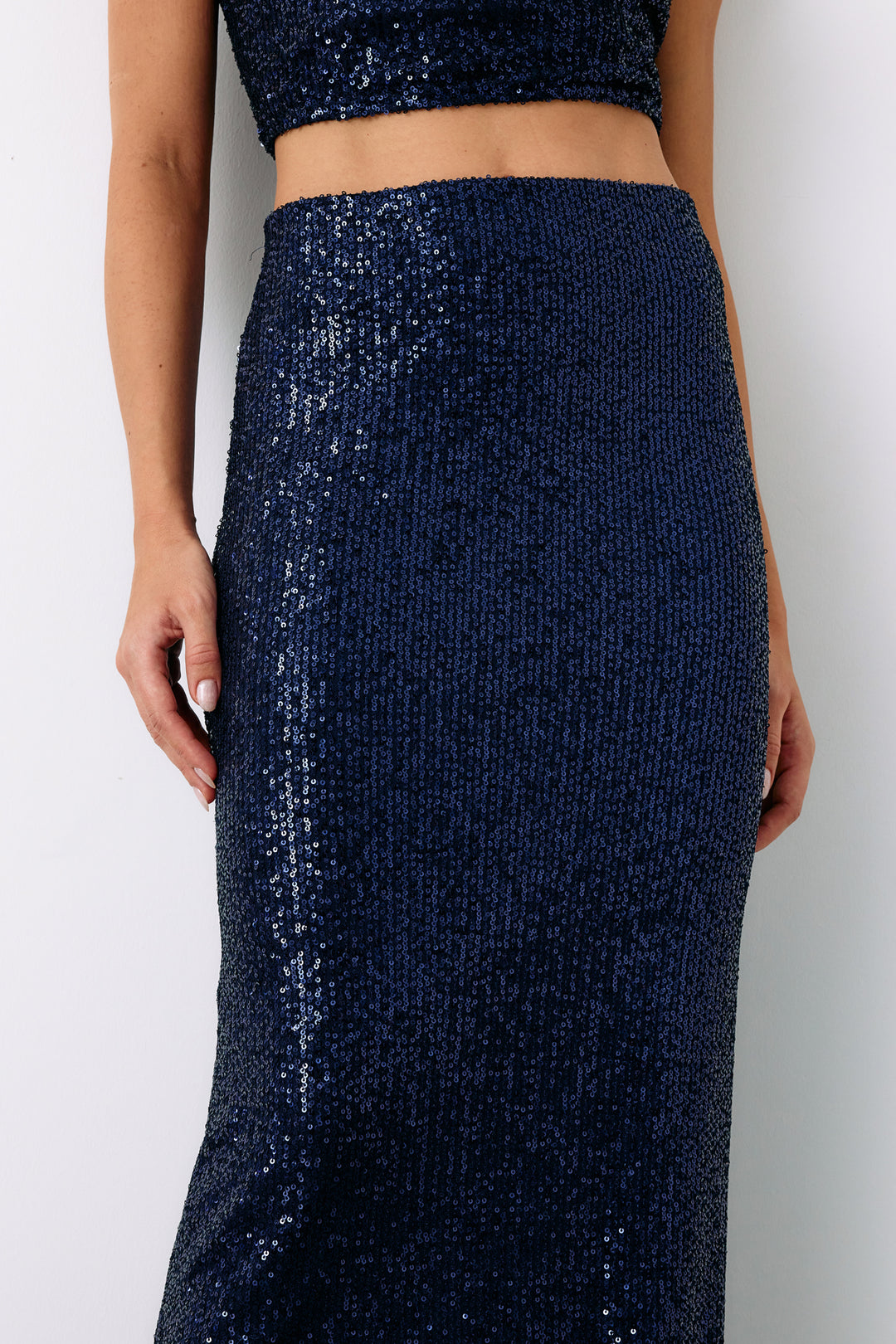 Sateen Jupe midi Karolin - Bleu marine