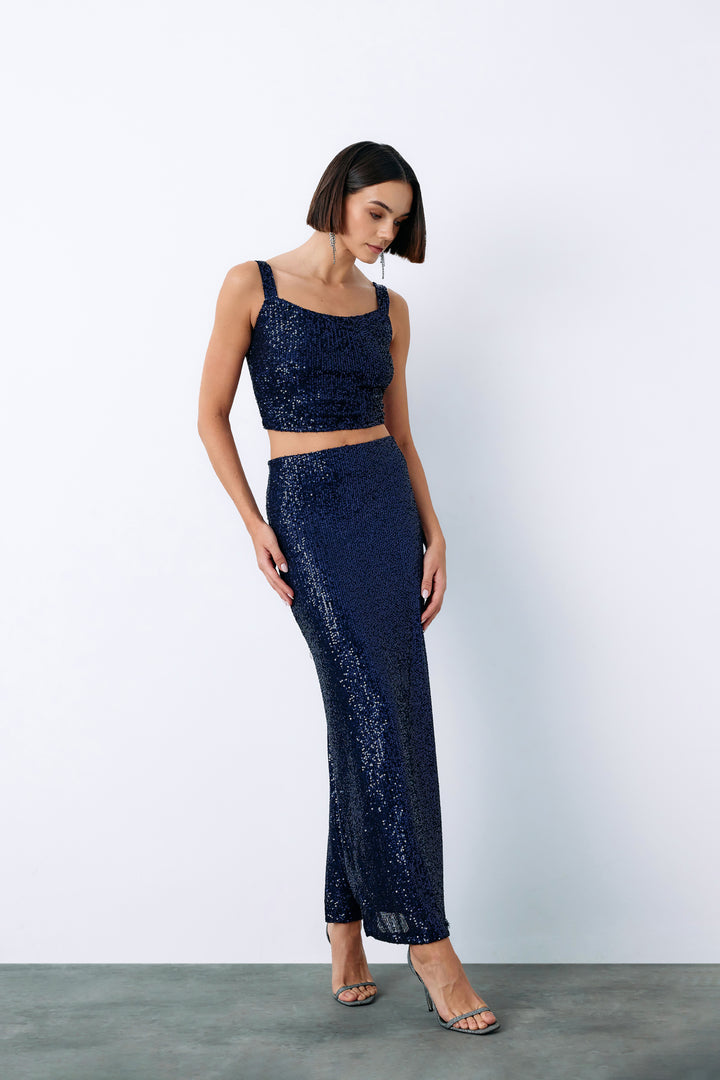 Sateen Jupe midi Karolin - Bleu marine