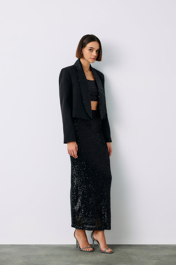 Sateen Jupe midi Karolin - Noir