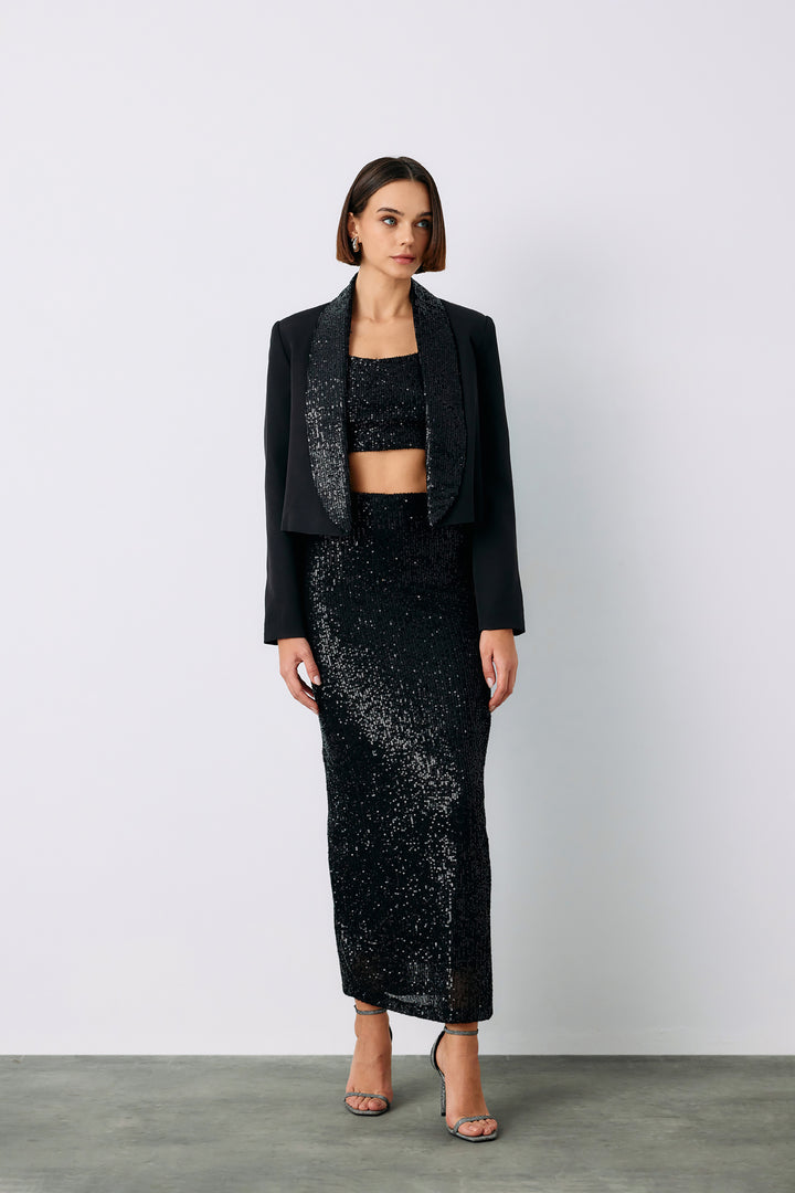 Sateen Jupe midi Karolin - Noir