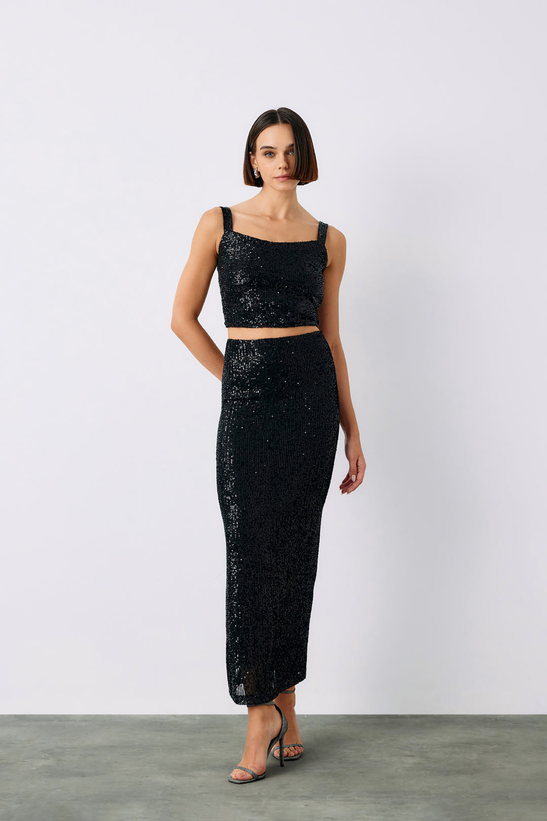 Sateen Jupe midi Karolin - Noir