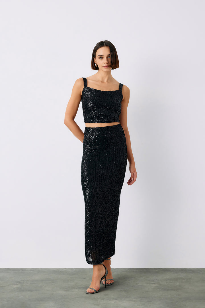 Sateen Jupe midi Karolin - Noir