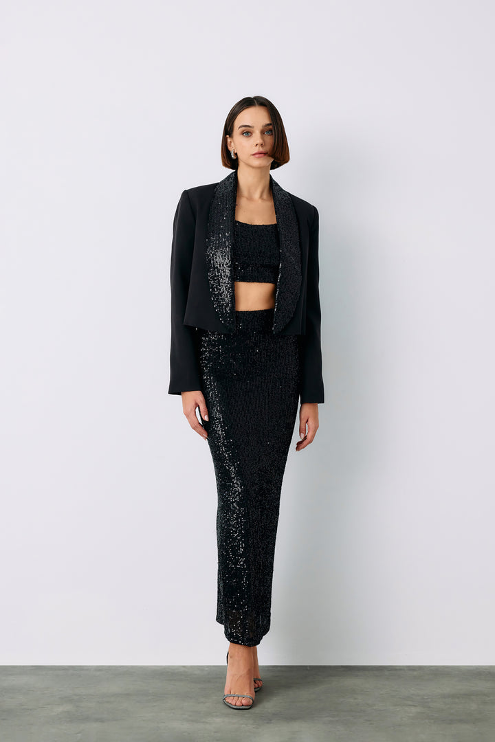 Sateen Jupe midi Karolin - Noir