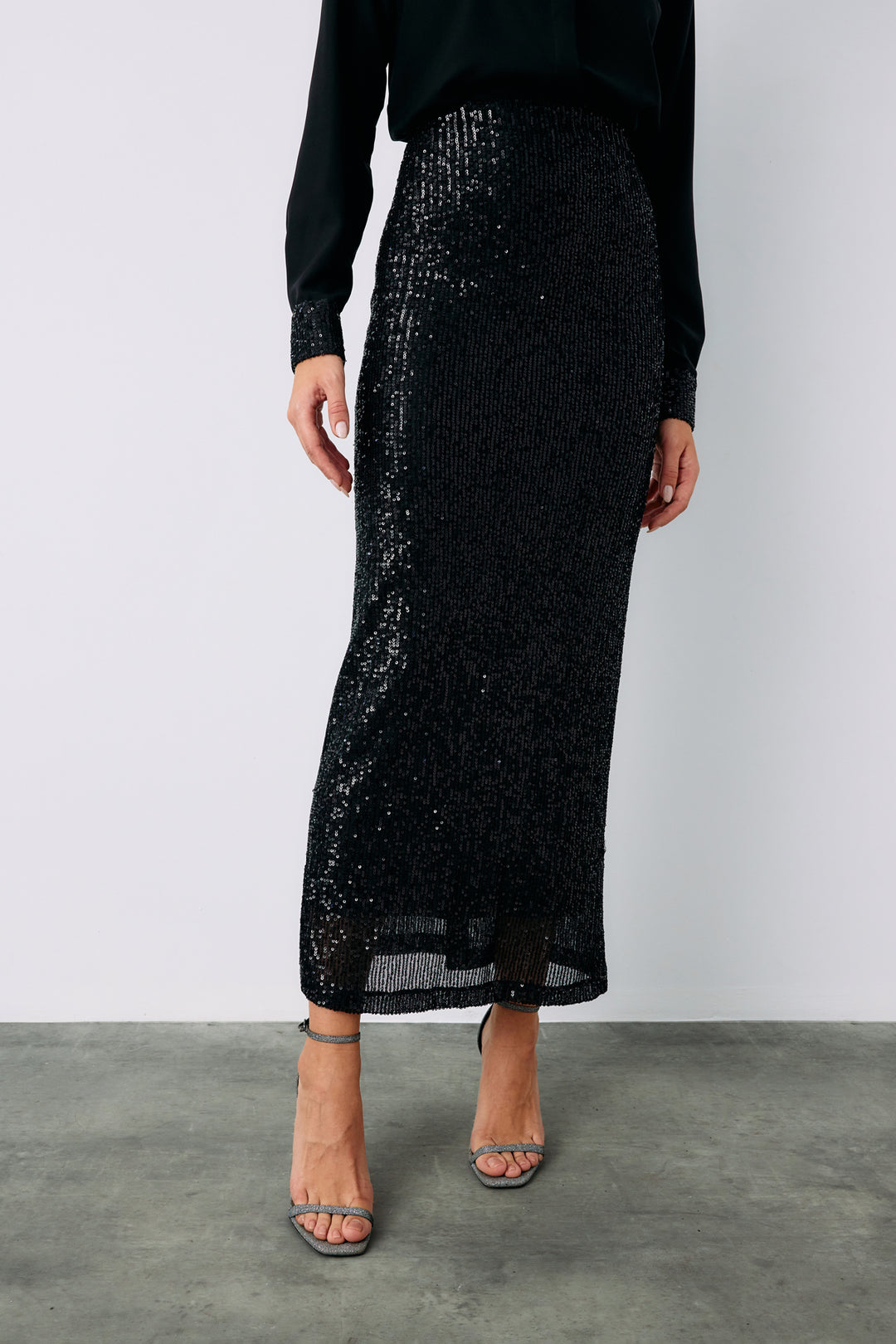 Sateen Jupe midi Karolin - Noir