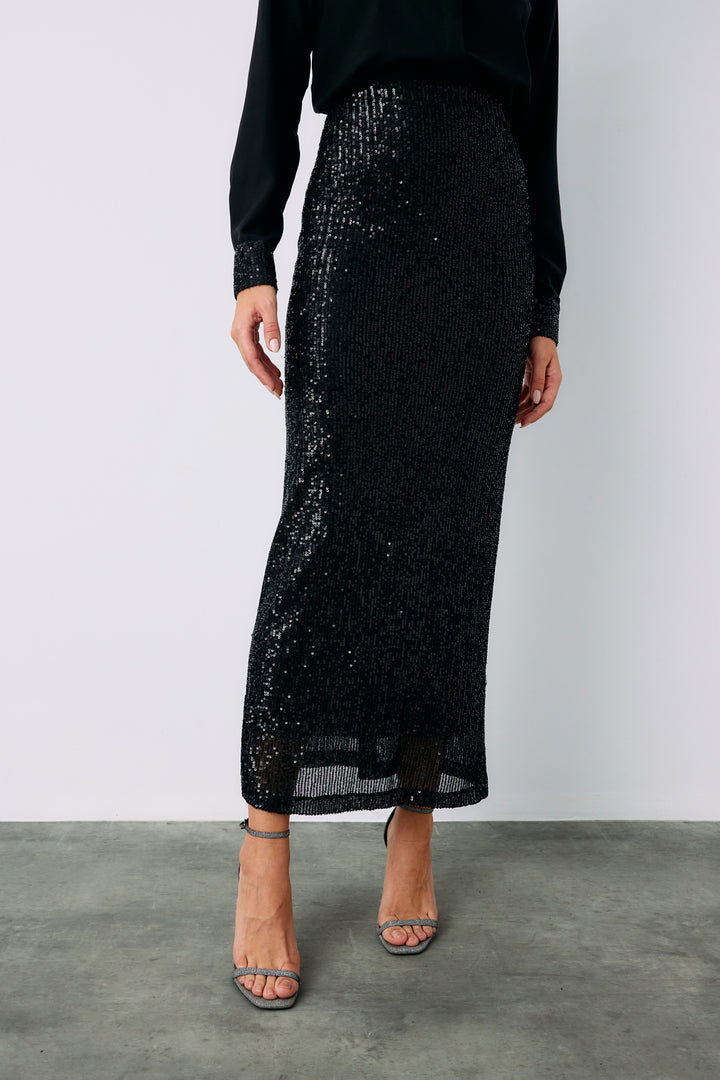 Sateen Jupe midi Karolin - Noir